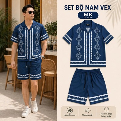 Set Bộ Nam VEX MK CLEVER chất lụa mịn mát, áo thiết kế cổ Cuban thoáng mát, co giãn, form dáng thoải mái, trẻ trung