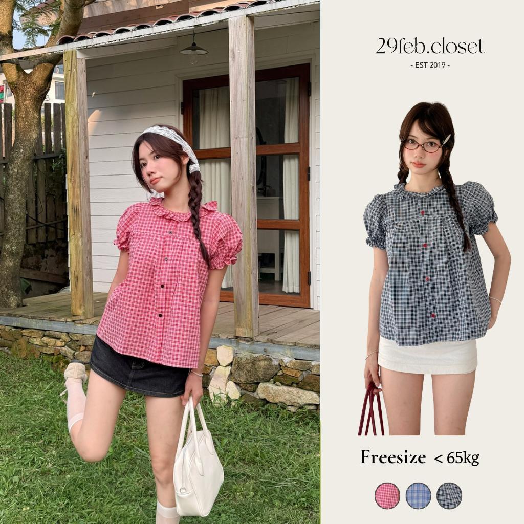 Áo babydoll kẻ caro cổ bèo tay bồng, áo kiểu nữ babydoll kẻ caro dành cho mùa hè – A597 - 29feb.clos