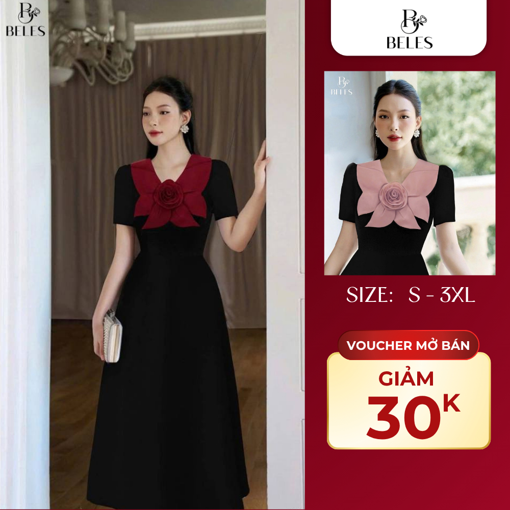 Đầm Tiệc Xòe Phố Cổ Beles Nơ Hoa Sang Trọng Tinh Tế Tôn Dáng Thanh Lịch V12-25022