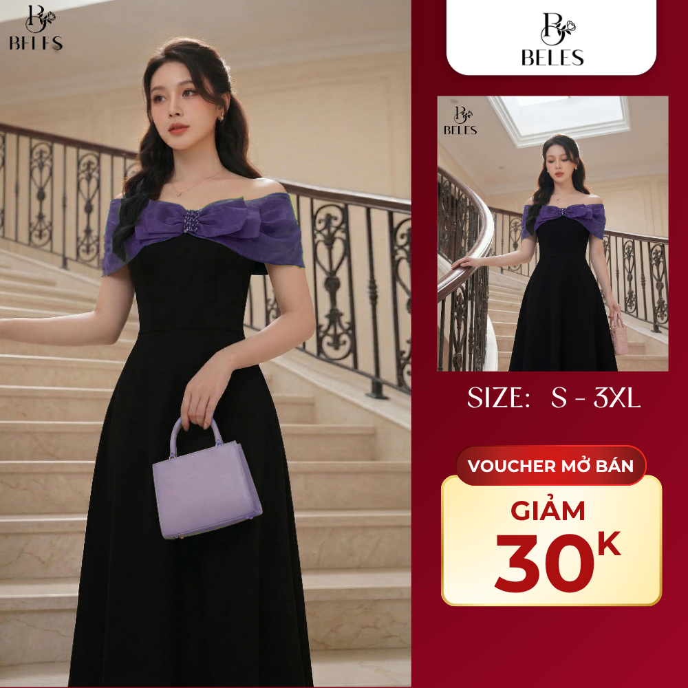 Đầm Tiệc Xòe Beles Phối Organza Đính Hoa Thủ Công Thanh Lịch Sang Trọng V27-2609