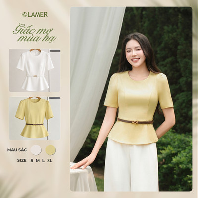 Áo Kiểu Nữ LAMER FASHION Dáng Peplum Công Sở Đai Eo Áo Chiết Eo Xoè Dưới Tôn Dáng Thanh Lịch GMMH L61B26H007