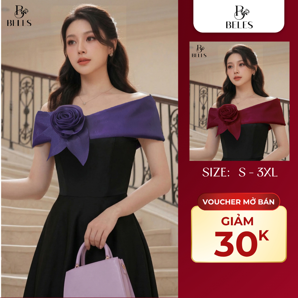 Đầm Tiệc Xòe Beles Phối Organza Đính Hoa Thủ Công Sang Trọng Thanh Lịch Trẻ Trung V26-2608