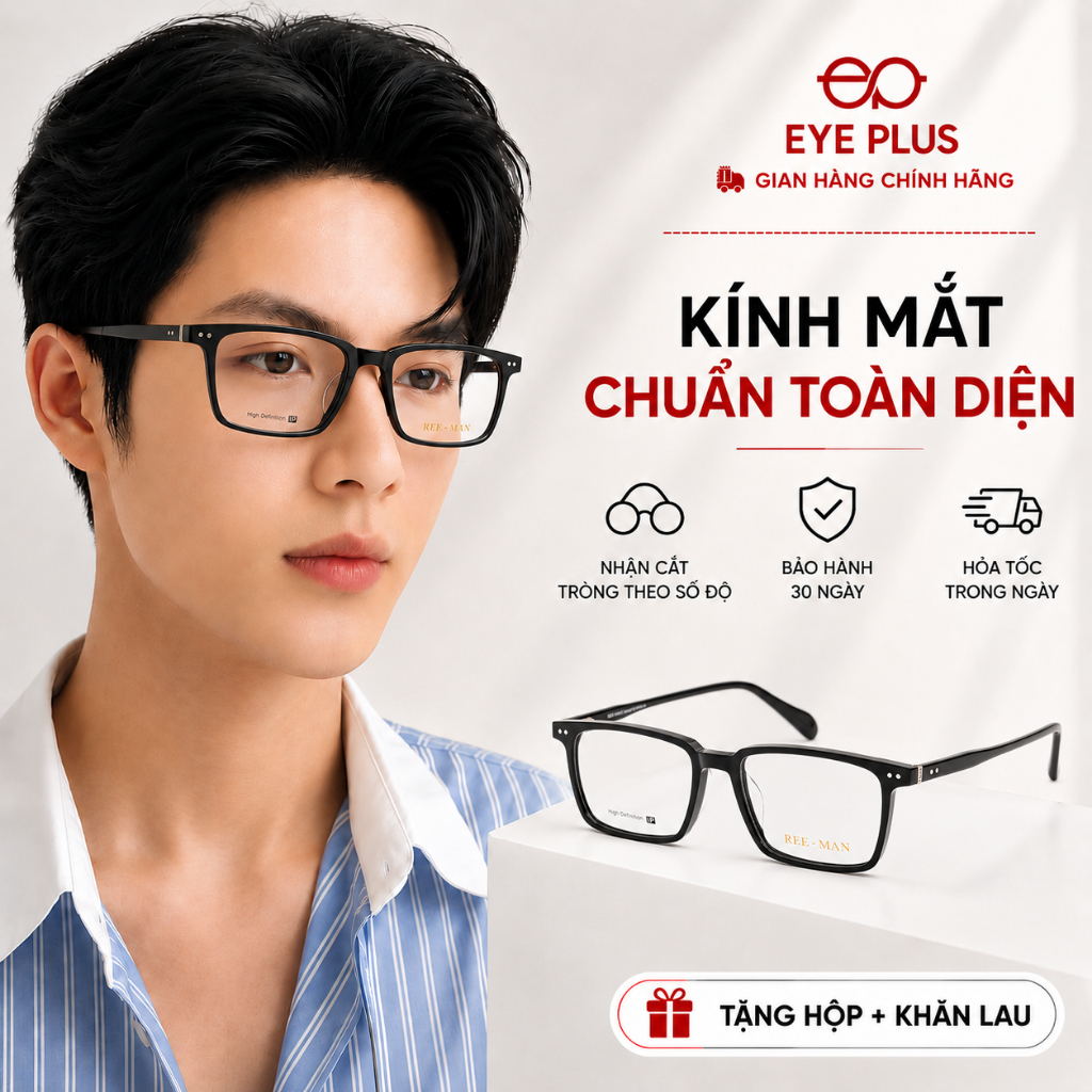 Kính Cận Dáng Vuông Reeman 3129 Eye Plus Gọng Nhựa Acetate Cao Cấp Phong Cách Unisex Hiện Đại