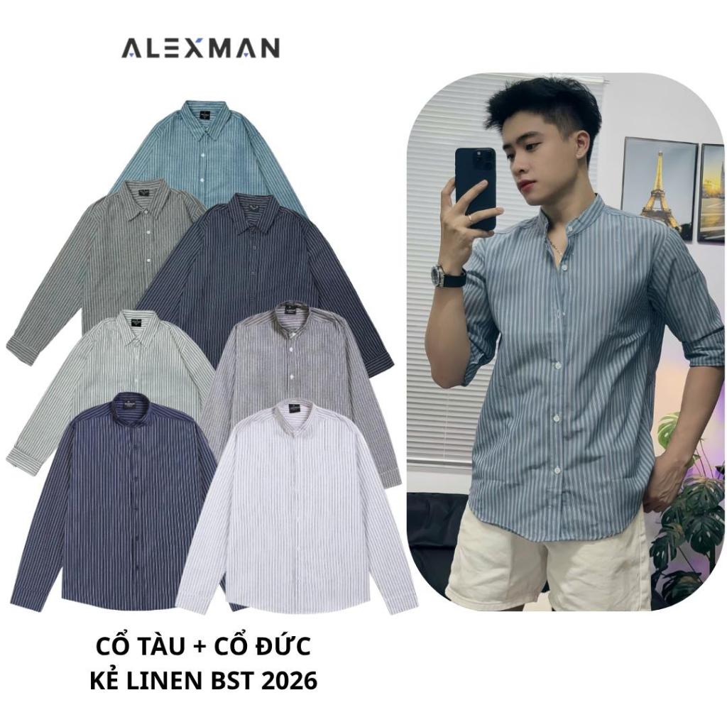 Áo Sơ Mi ALEXMAN A30 Linen Sọc Cổ Tàu Phong Cách Form Rộng Unisex