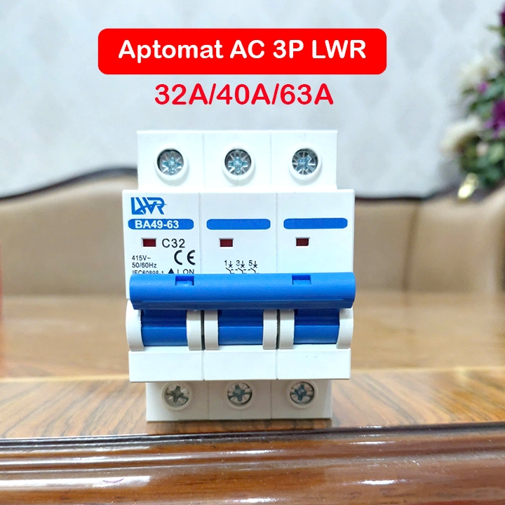Cầu dao đóng ngắt điện MCB 3 pha Aptomat 3 pha 32A 40A 63A LWR. CB 3P, aptomat 3p, MCB 3P