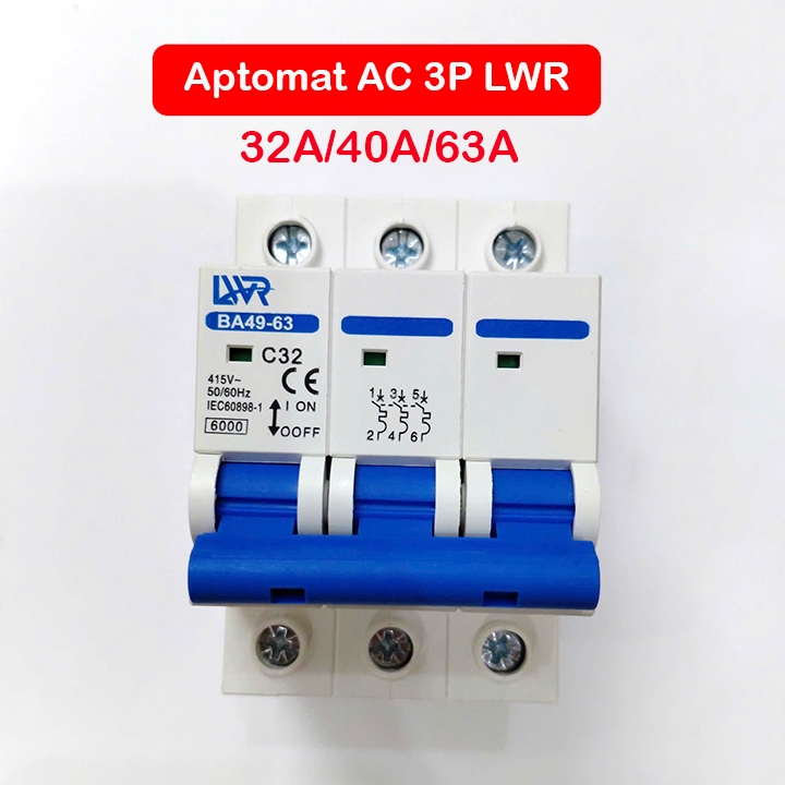 Cầu dao 3 pha Aptomat 3 pha 32A 40A 63A LWR. CB 3P, aptomat 3p, MCB 3P chống ngắn mạch, quá tải
