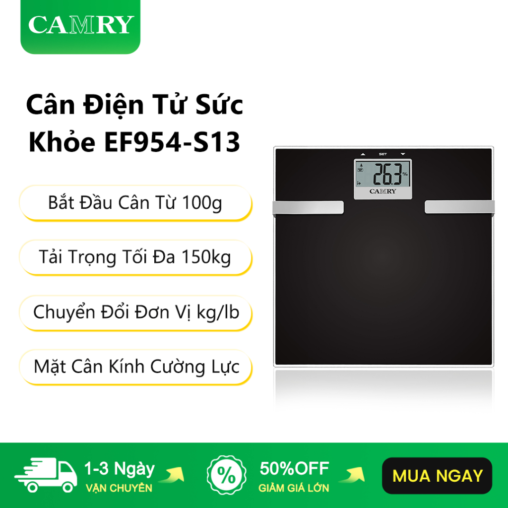CAMRY Cân Điện Tử Sức Khỏe EF954-S13 Chuyển Đổi Đơn Vị Tải Trọng Tối Đa 150kg Weight Scale Cân Điện 