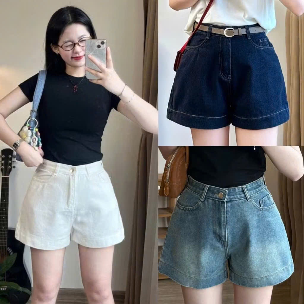 Quần ngố sooc bò jean nữ jeans cạp cao phong cách Hàn Quốc sành điệu style jeanshop_0603 ms03