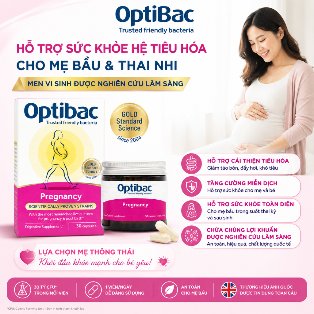 Viên men vi sinh lợi khuẩn phụ khoa cho bà bầu Optibac Probiotics Pregnancy - Hộp 30 Viên