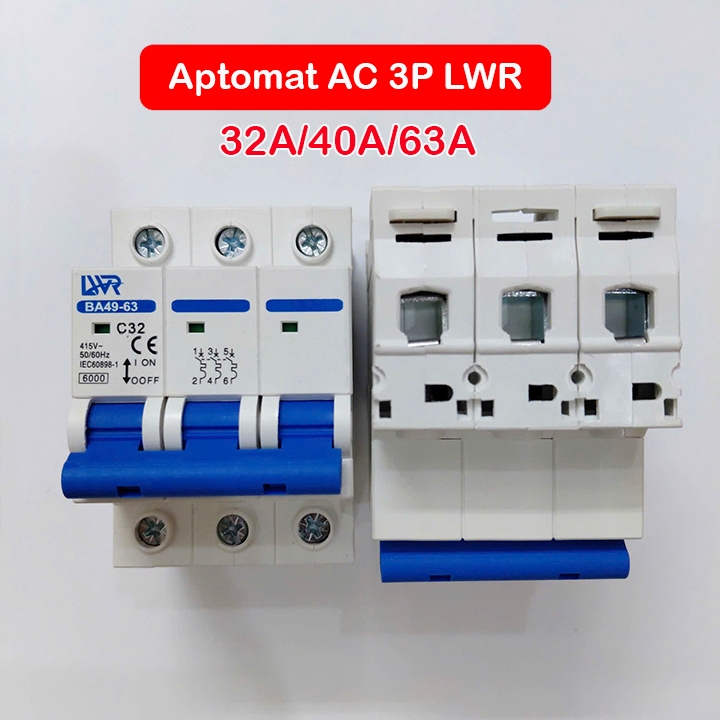 Cầu dao đóng ngắt điện 3 pha 32A 40A 63A LWR, Aptomat 3P, MCB 3P, CB 3P