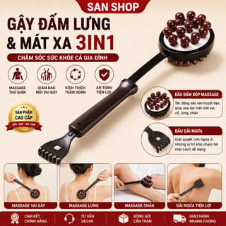 Gậy Đấm Lưng Mát Xa 3In1 Dụng Cụ Gãi Bóp Giảm Đau Mỏi Vai Gáy Cán Dài Tiện Lợi Sanshop