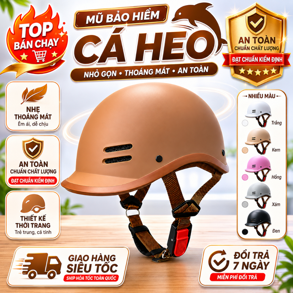 Mũ bảo hiểm cá heo nửa đầu Camry chính hãng đủ màu, đạt chuẩn kiểm định