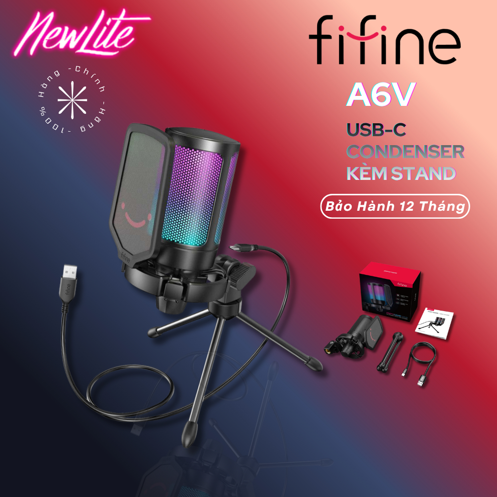 FIFINE A6V - Mic Thu Âm Condenser, Đổi Màu RGB Cổng USB | Hàng Chính Hãng
