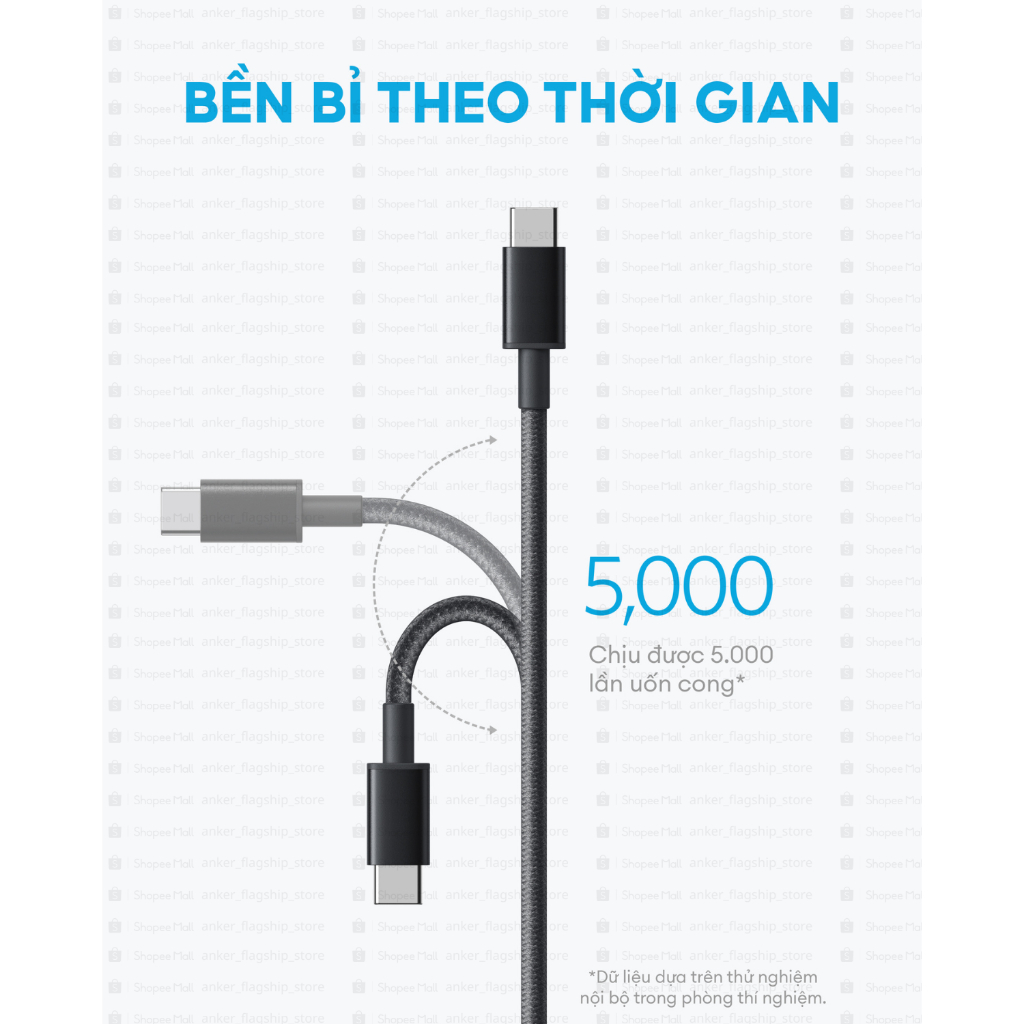 Cáp sạc nhanh Anker USB-C to USB-C 60W, Dây dù, Truyền dữ liệu 480Mbps, sạc iPhone, Samsung, iPad, MacBook  - A8752/3 | BigBuy360 - bigbuy360.vn