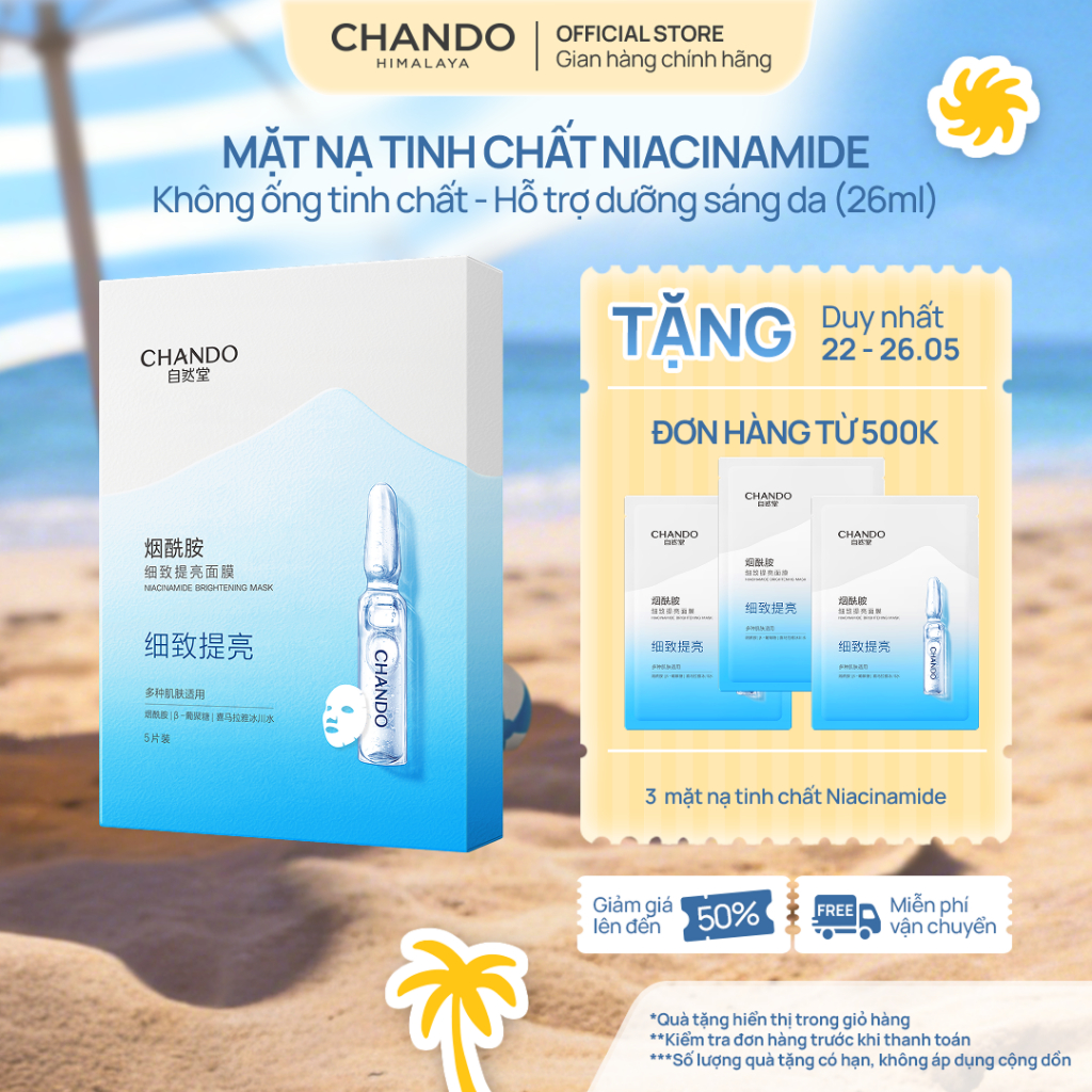 HỘP MẶT NẠ TINH CHẤT NIACINAMIDE 26ML  x 5 PCS CHANDO HIMALAYA HÀNG CHÍNH HÃNG [KHÔNG KÈM ỐNG SERUM]