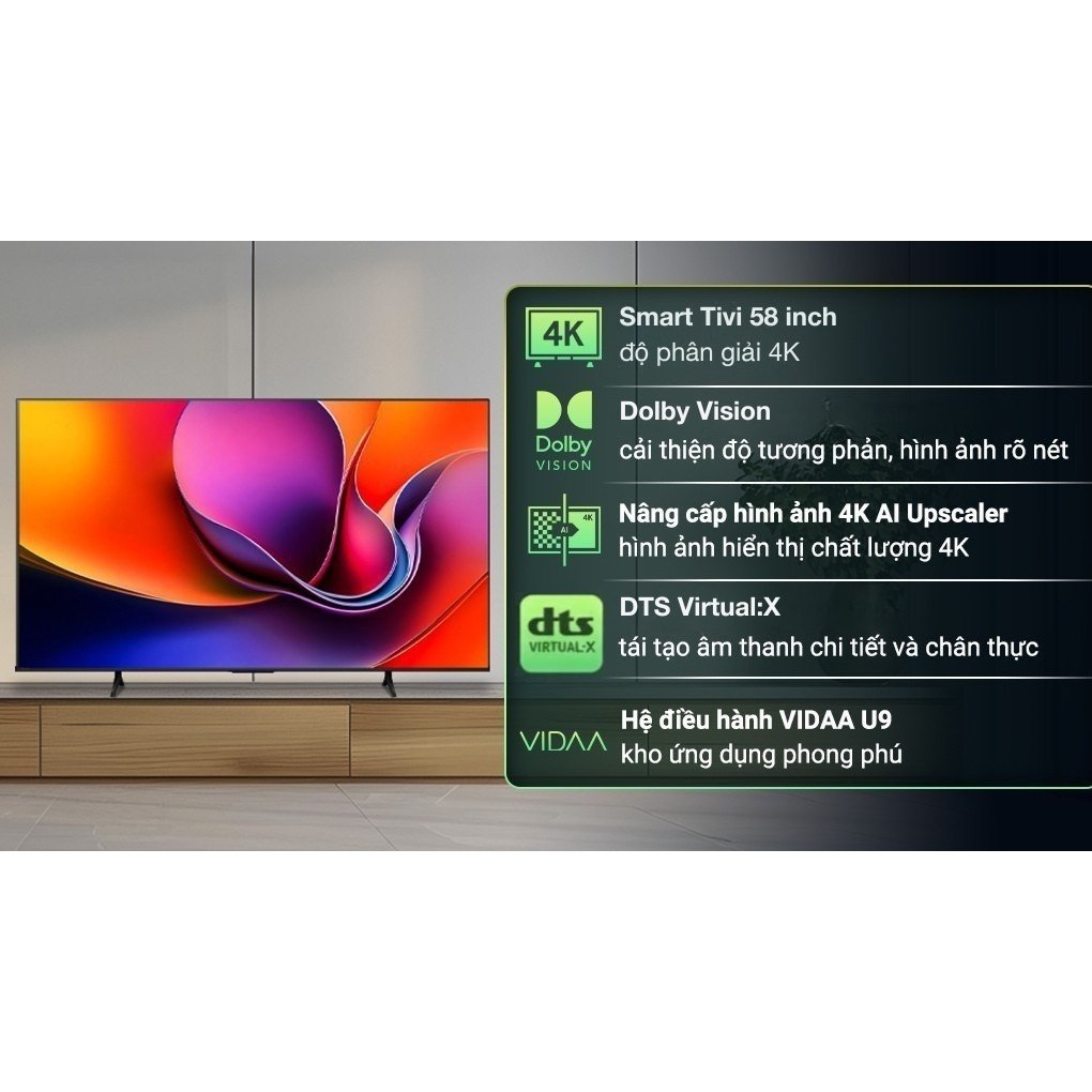 Smart Tivi 4K UHD Hisense 58 inch 58A6Q - Smart VIDAA - Dolby Vision - Game Mode