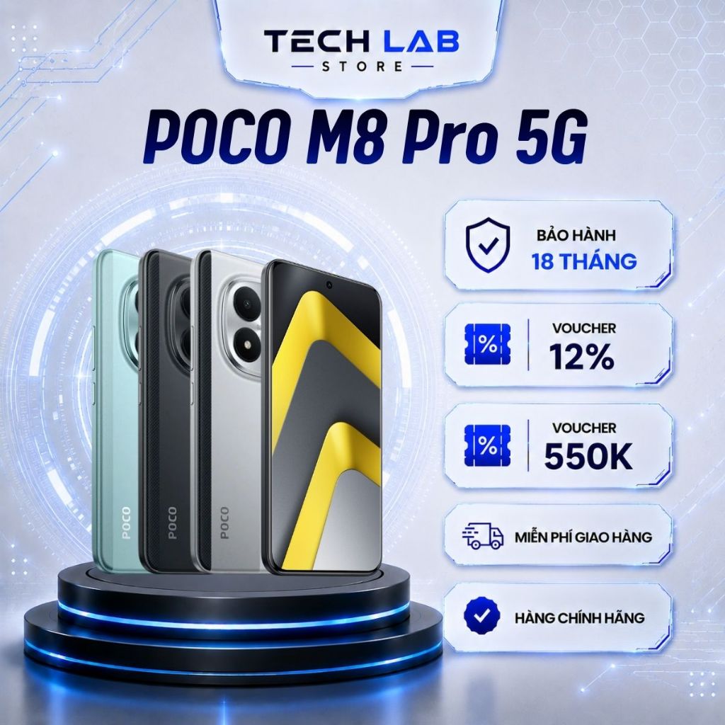 Điện thoại Xiaomi POCO M8 Pro 5G RAM 8GB ROM 256GB Chip Snapdragon® 7s Gen 4 - Bảo hành 18 Tháng