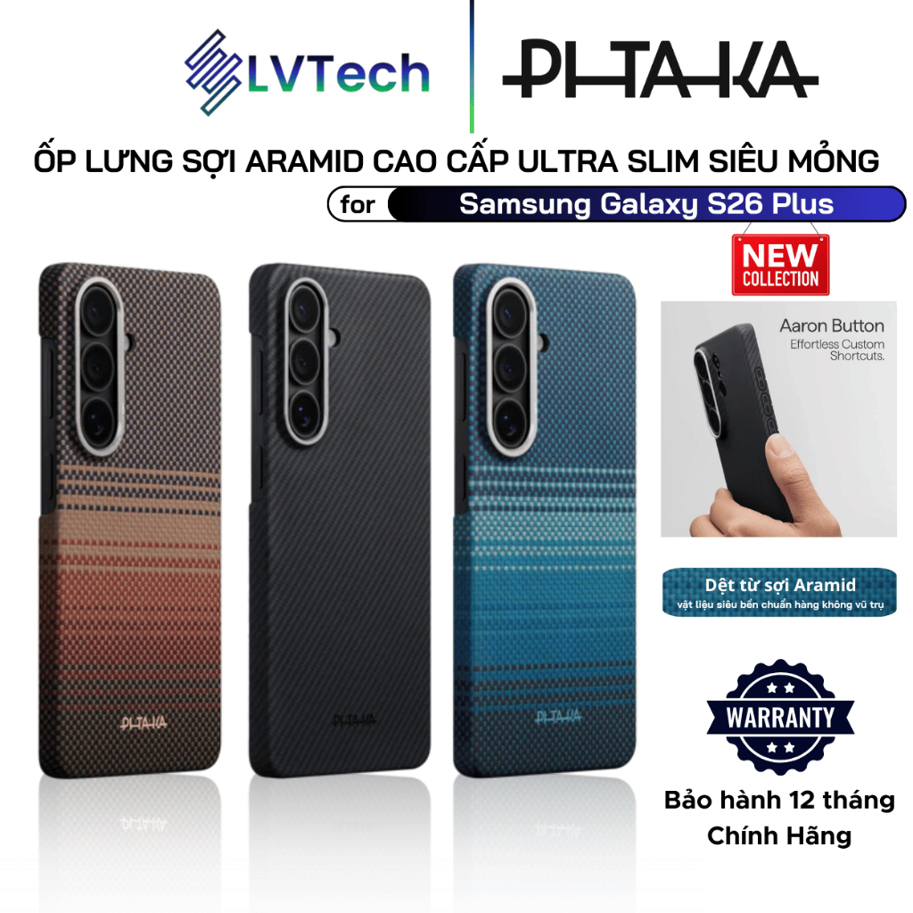Ốp Lưng Pitaka cho Galaxy S26 Plus, Ultra Slim (Edge Case), Siêu Mỏng, Aaron Button NFC