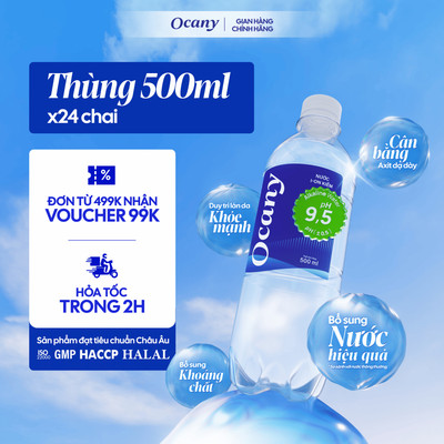 [DEAL HOT] Nước Uống Ion Kiềm Ocany Cao Cấp pH 9.5 500ml Thùng 24 chai giúp Trung Hòa Axit, Bù Khoáng