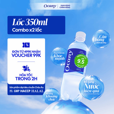 [Combo 2 lốc] Lốc 6 chai nước ion kiềm Ocany 350ml - Hỗ trợ tiêu hóa, trung hòa axit dư thừa