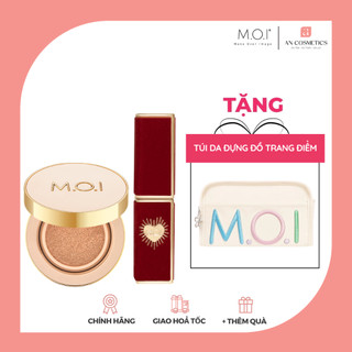 (TẶNG TÚI DA ĐỰNG ĐỒ TRANG ĐIỂM) Bộ đôi phấn nước Premium Baby Skin và son thỏi cao cấp Queen Of Rose MOI
