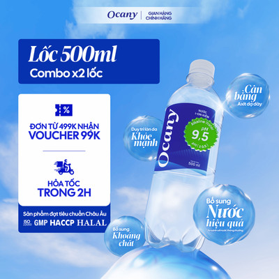 [Combo 2 lốc] Lốc 6 chai nước uống ion kiềm Ocany 500ml - Hỗ trợ tiêu hóa, trung hòa axit dư thừa