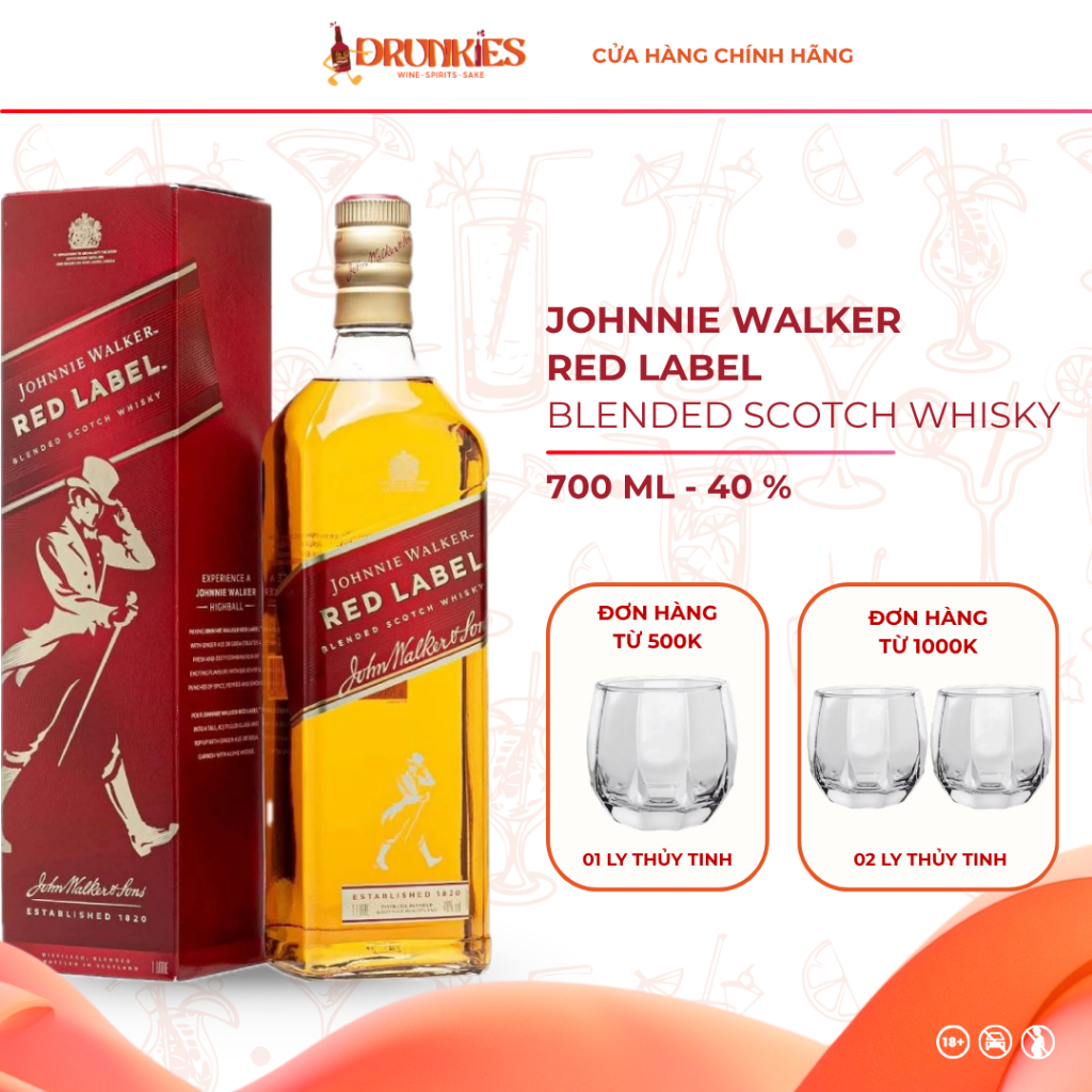 DRUNKIES - CHÍNH HÃNG - Rượu Whisky Johnnie Walker Red Label - 700ML - 40%