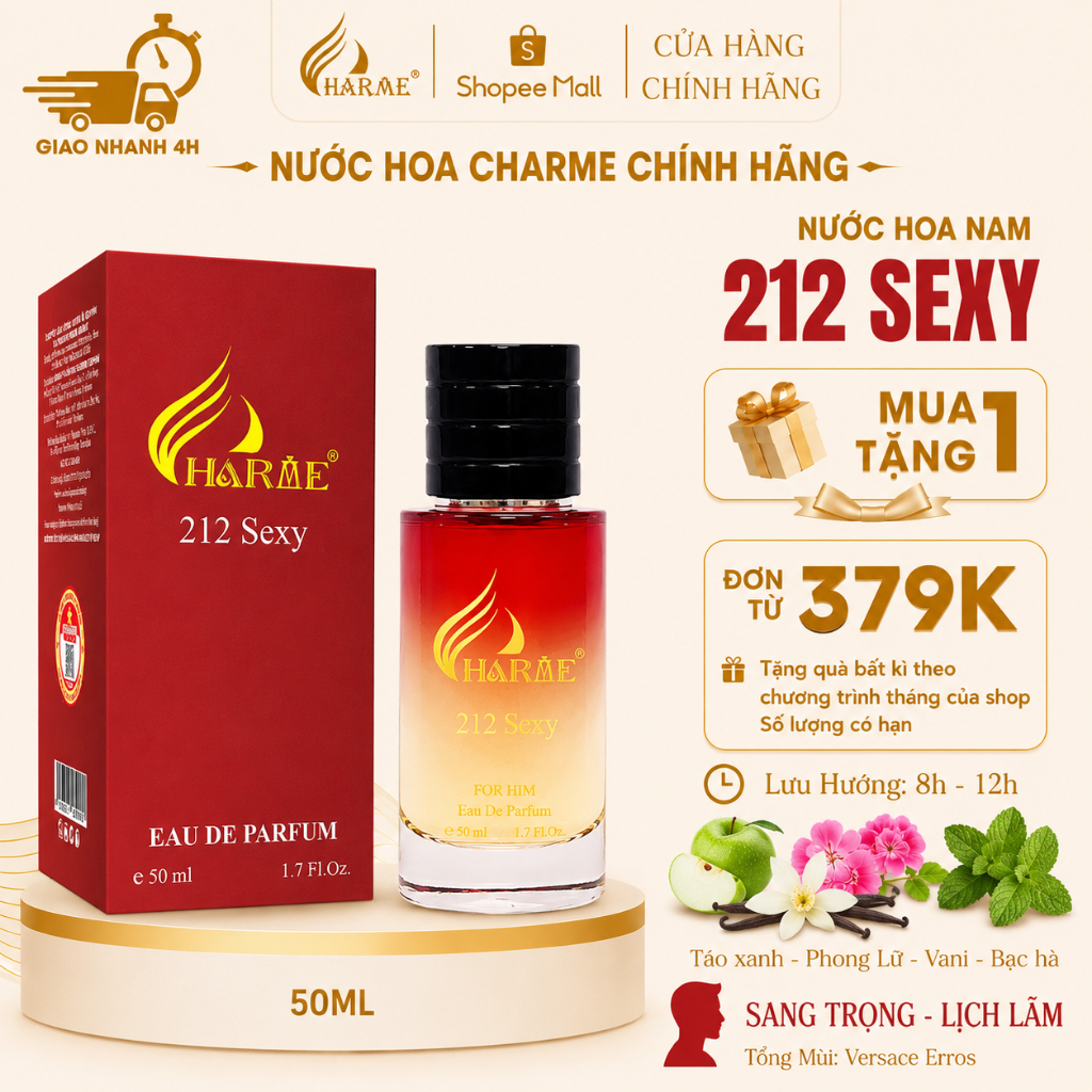 [Tặng chai 10ml] Nước Hoa Nam CHARME 212 SEXY 10ml|50ml|100ml Cuốn Hút, Lịch Lãm_Nước Hoa Chính Hãng