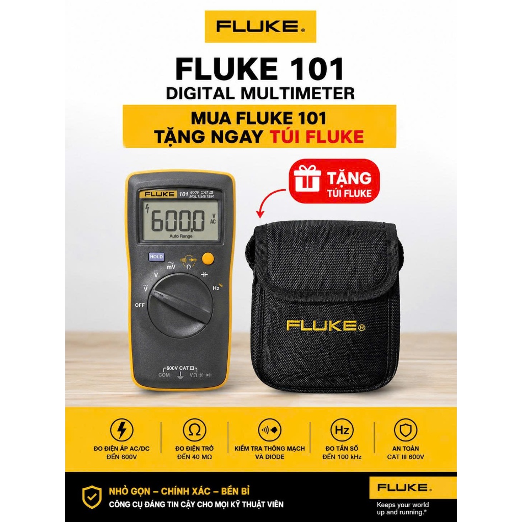 TẶNG TÚI [ FLUKE 101 ] [ 12 THÁNG BH ] Đồng hồ vạn năng Fluke 101 - đo điện áp, điện trở, tần số, nh