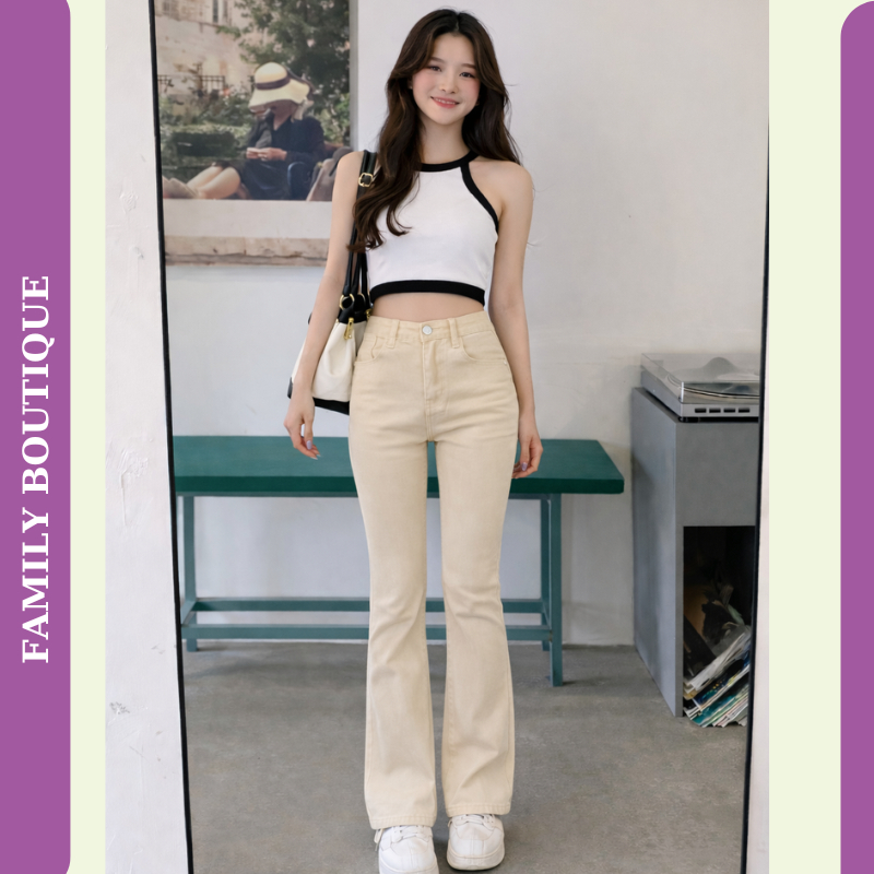 Quần Jean Ống Loe Nữ Cạp Cao Co Giãn 4 Chiều Chất Jean Giấy, Quần Legging Loe Tôn Dáng Hack Chân Dài Basic Hot Trend