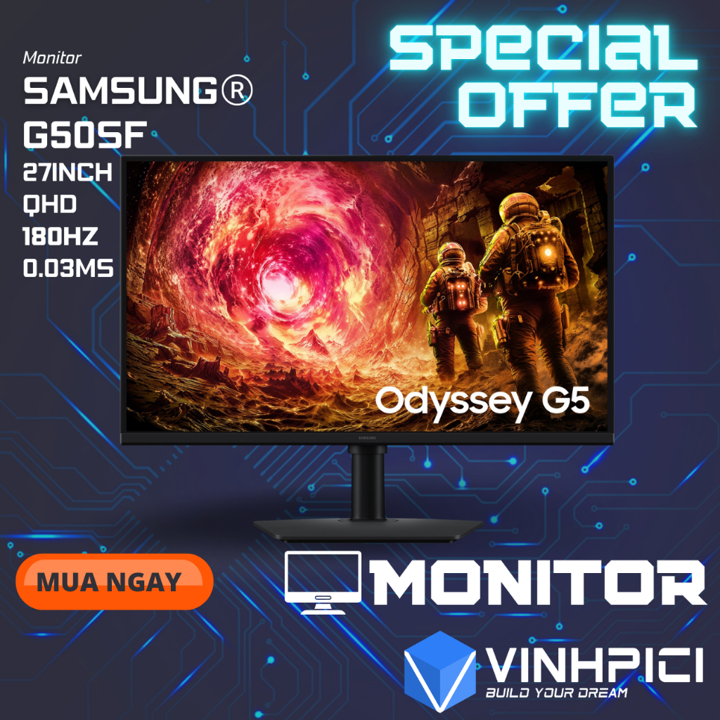 Màn hình SAMSUNG Odyssey G5 G50SF (27inch/QHD/OLED/180Hz/0.03ms)