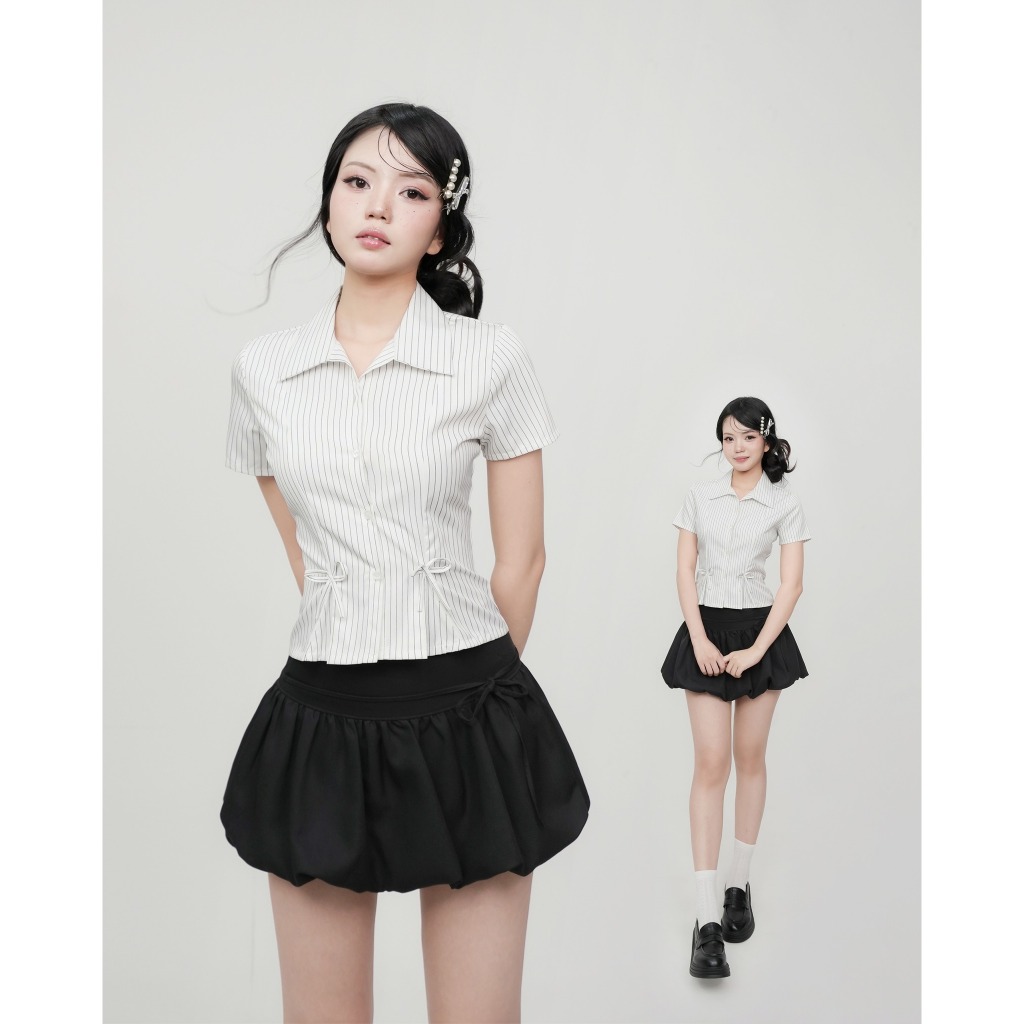 DALLA Sơ mi xếp ly đính nơ tay ngắn (SM17) Tiny Shirt HOT! | BigBuy360 - bigbuy360.vn