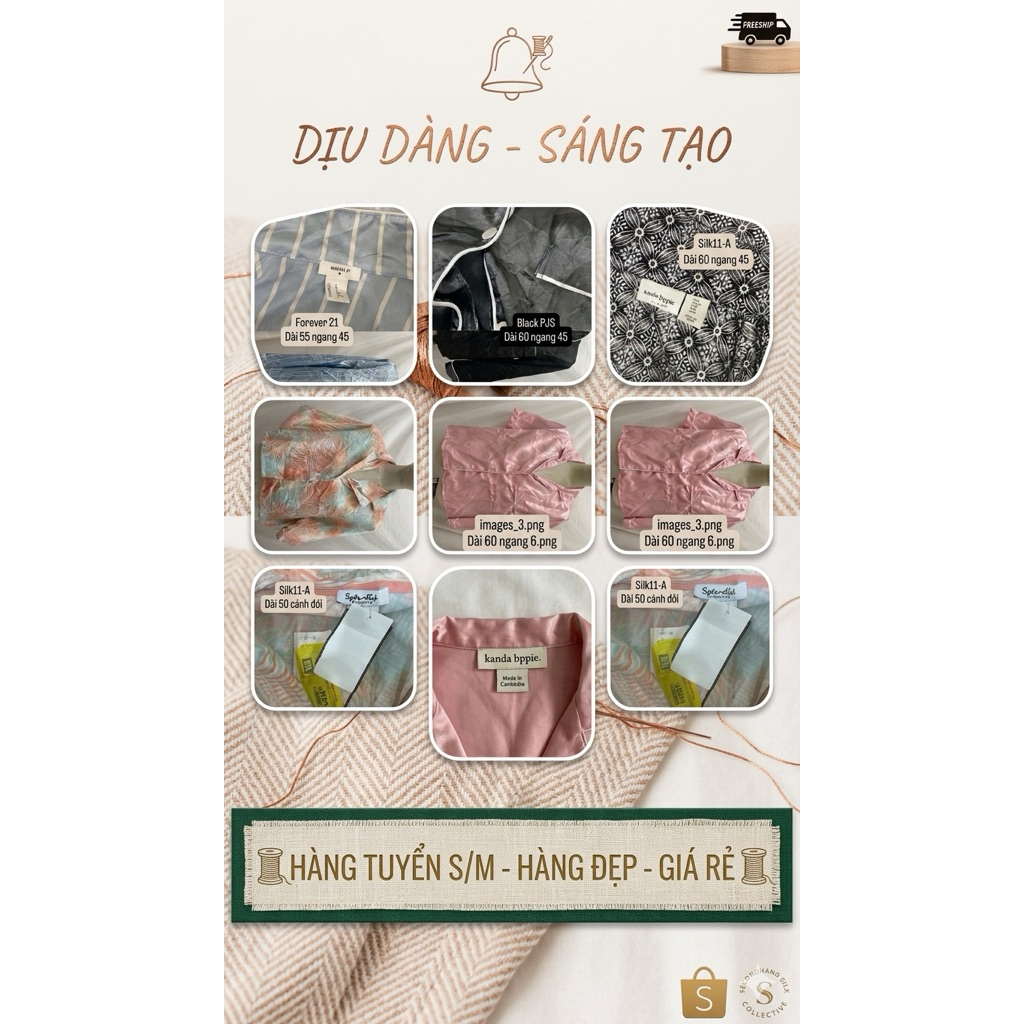 [2Hand][Silk11,06]-S/M Áo Ngủ Pijama Lụa Satin Lẻ 2Hand - Đồ Bộ Ngủ Vintage Hàn Quốc Hàng Hiệu Độ Mớ