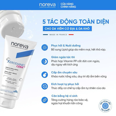 Kem dưỡng cho da rất khô hoặc kích ứng Noreva Xerodiane CERA+ / AP+ Emollient Cream 200ML