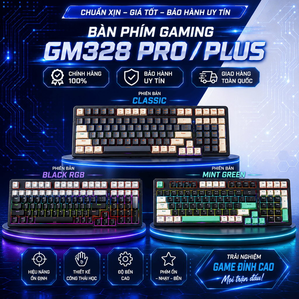Bàn phím cơ gaming Newmen GM328 Pro / GM328 Plus Layout 96% | Lót sẵn Gasket Mount | Hotswap - Bảo h