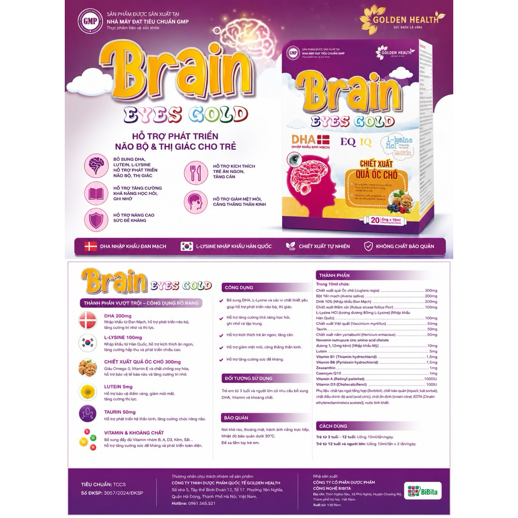 BRAIN EYES GOLD DHA - Bổ sung DHA, vitamin A cho cơ thể, hỗ trợ phát triển bình thường của não bộ và