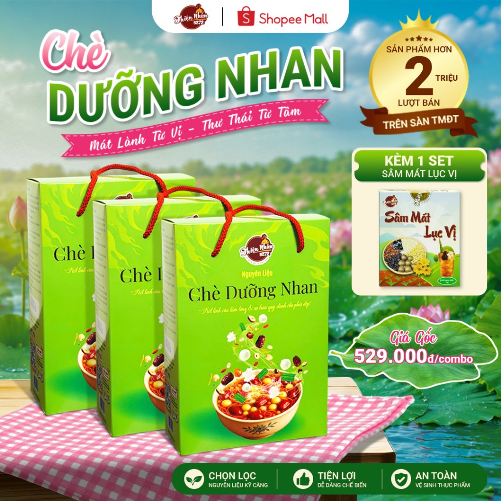 Combo 3 Hộp Chè Dưỡng Nhan Nâng Cấp [Mỗi Hộp 500gr] - Tặng 1 Set Sâm Mát Lục Vị
