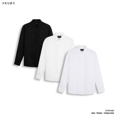 Áo sơ mi nam AKUBA cúc ẩn tay dài form slimfit vải cotton lụa ít nhăn thoáng mát | 01TE1436