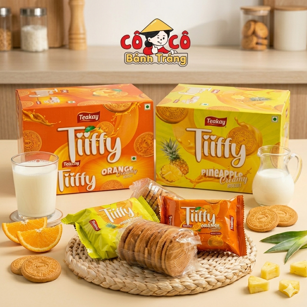 Bánh Quy Nhân Kem Hương Dứa,Cam Teakay – 1280gr (64gr/gói x 20 gói)