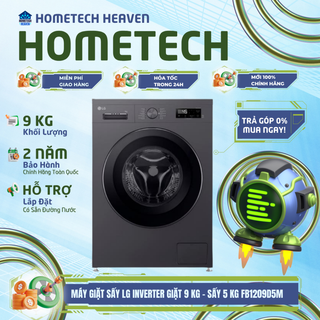 FB1209D5M [GIAO LẮP HCM MIỄN PHÍ] Máy giặt sấy LG Inverter giặt 9 kg sấy 5 kg - Hàng Mới, Chính Hãng