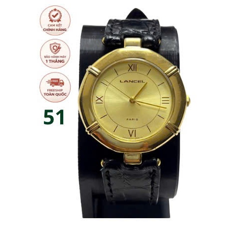Đồng hồ lancel paris mạ vàng chính hãng nhật bản độ mới cao, bộ dây da cá sấu