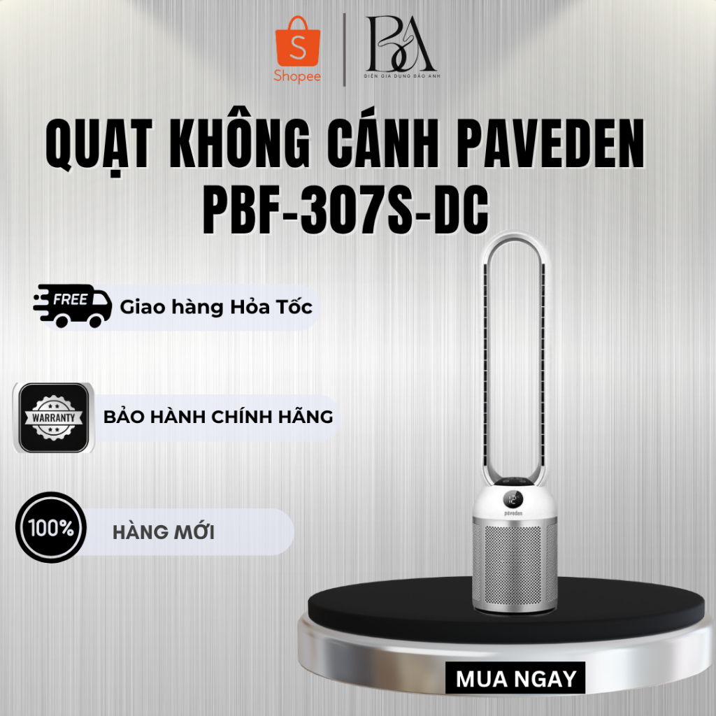 Quạt Không Cánh Paveden PBF-307S-DC - 24 mức gió - Chế độ hẹn giờ đến 12 giờ - Bảo Hành 12 Tháng