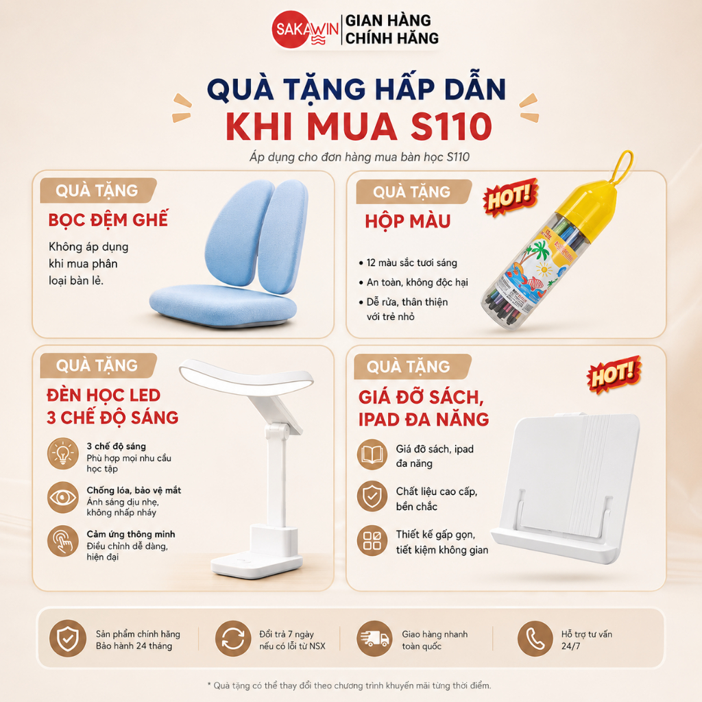 (Bản Cải Tiến) Bàn học thông minh Sakawin S110 Bàn học cho bé Khung thép sơn tĩnh điện chống rỉ Mặt bàn cốt gỗ tự nhiên. | BigBuy360 - bigbuy360.vn
