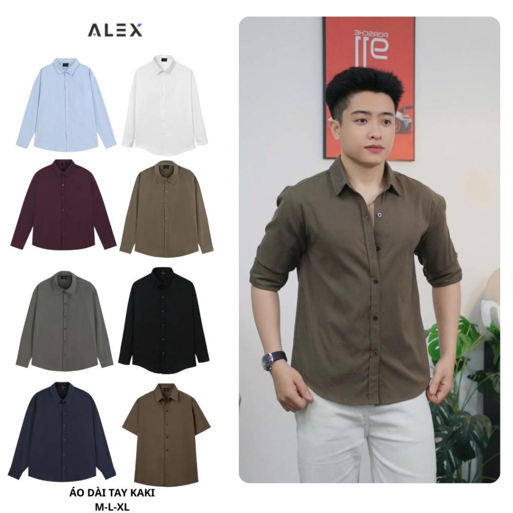 Áo Sơ Mi ALEXMAN A18 Cổ Đức Basic Kaki Cotton Mềm Mịn Dài Tay Cộc Tay Nhiều Màu