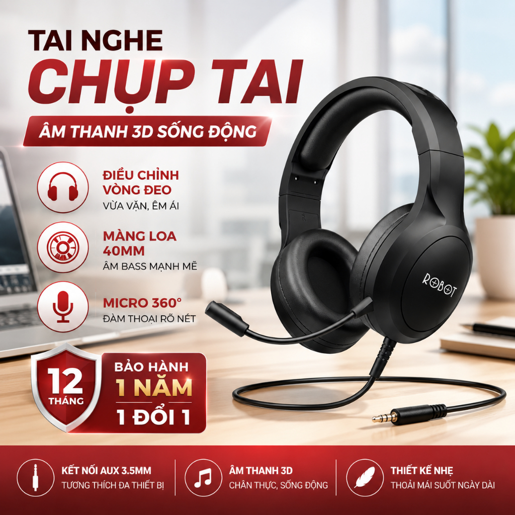 VIVAN Tai Nghe Chụp Tai Robot RH-P20 Âm Thanh 3D Hỗ Trợ Kết Nối Cổng AUX