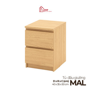 Tủ đầu giường, Kệ đầu giường MAL HGF 2 hộc kéo, gỗ MDF, 40x35x50cm, TDG001