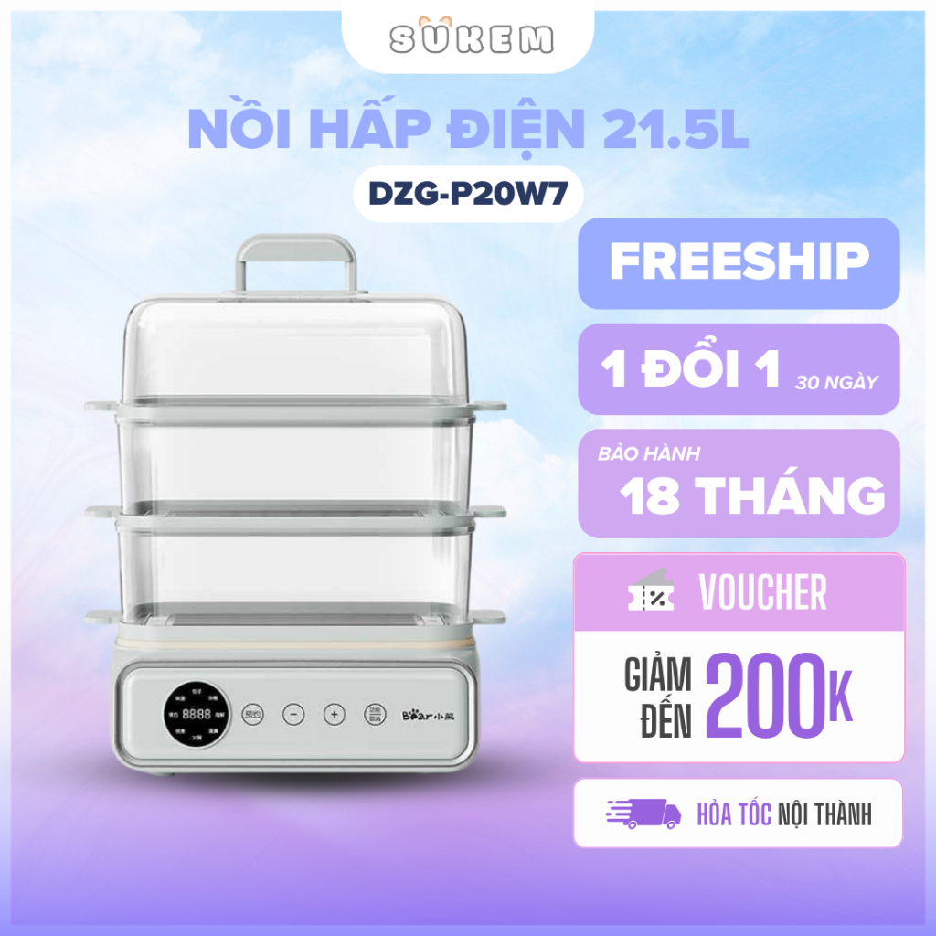 Nồi Hấp Bear DZG-P20W7 Chính Hãng | Hấp Đa Tầng Công Suất Lớn Giữ Trọn Dinh Dưỡng | Nồi Hấp Điện Cho