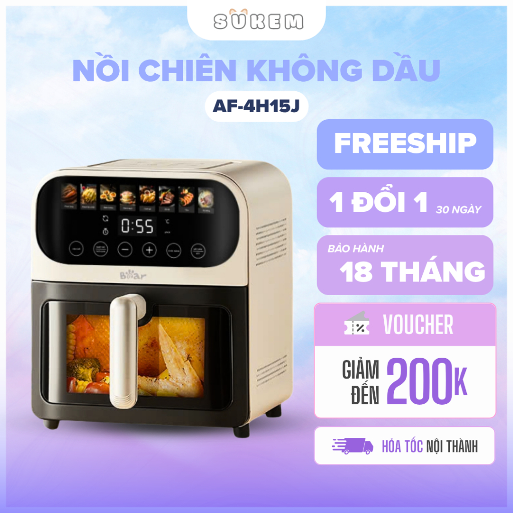 Nồi Chiên Không Dầu Bear 6L AF 4H15J Chính Hãng Kim Loại Cao Cấp Giảm Dầu Mỡ Nấu Ăn Healthy Cho Gia 