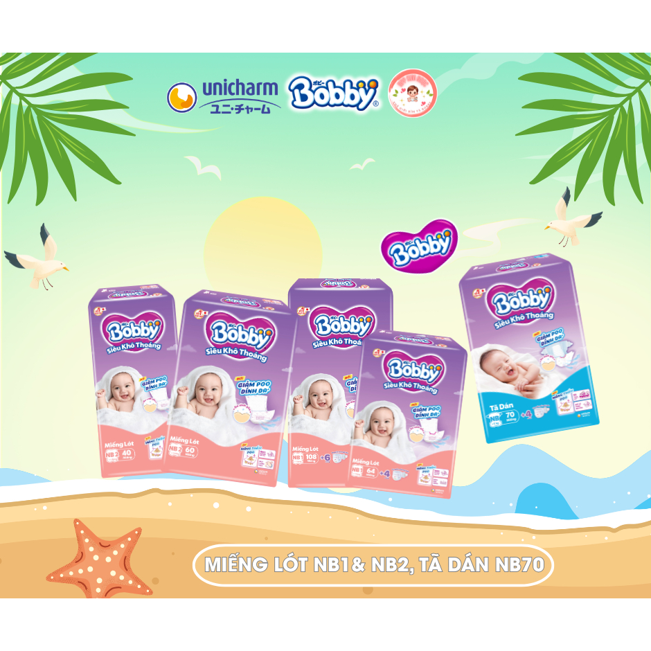 Bobby Miếng lót sơ sinh NB1-(64 miếng/108 miếng),NB2 (40 miếng/60 miếng),XS70 cho bé sơ sinh dưới 5k