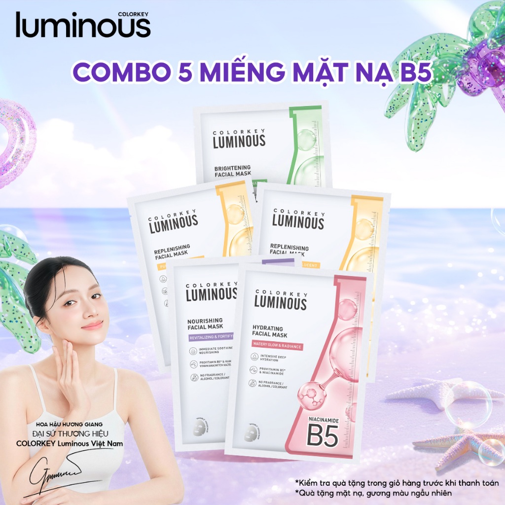 [COMBO MIX] - 5 Miếng Mặt Nạ Tinh Chất Vitamin B5 COLORKEY LUMINOUS Hỗ Trợ Dưỡng Sáng, Cấp Ẩm 25ml/miếng